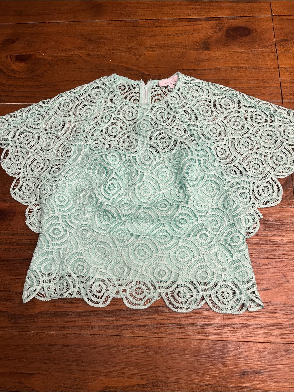 Pearl by Lela Rose Mint Lace Crochet Scallop Top